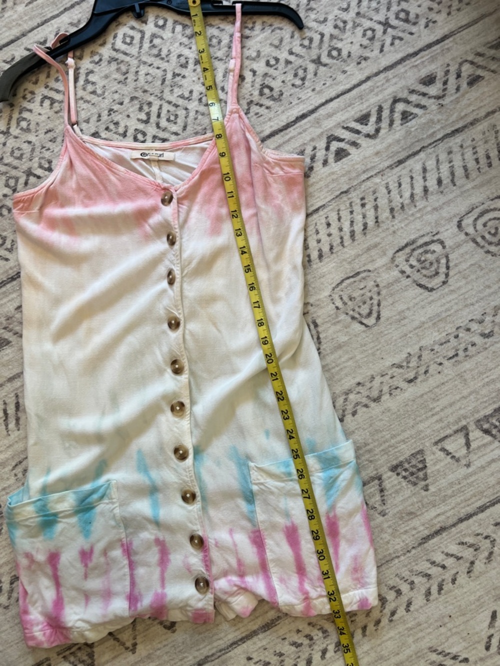 Rip Curl Pastel Tie-Dye Button-Front Spaghetti Strap Coverup - Pink/White/Blue - Picture 5 of 7